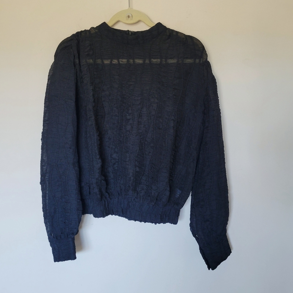 Lalavon Sheer Textured Long Sleeve Top in Black